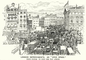 Caricatura de Punch: Mejoras en Londres. Un "espacio abierto" - congestión de tráfico en el Londres victoriano de Alfred Chantrey Corbould