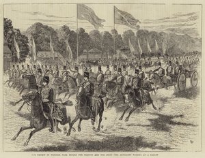 La revisión en el Parque de Windsor ante Su Majestad y el Shah, la artillería pasando al galope (grabado) de Alfred Chantrey Corbould