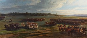 Revisión de la división de caballería de la Guardia de Longchamp por Napoleón III y Francisco José I de Austria, 25 de octubre de 1867 de Alfred Charles Ferdinand Decaen