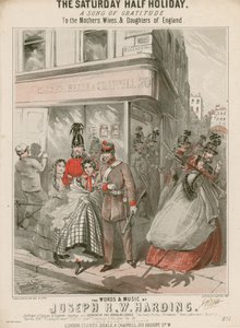 Partitura musical para The Saturday Half Holiday, palabras y música de Joseph R W Harding de Alfred Concanen