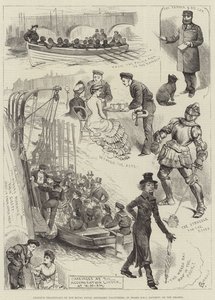 Teatrales aficionados de los Voluntarios de Artillería Naval Real, a bordo del HMS Rainbow, en el Támesis de Alfred Courbould