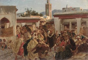 Escena callejera marroquí (óleo sobre lienzo)