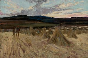 Cosechadores al atardecer (óleo sobre lienzo)