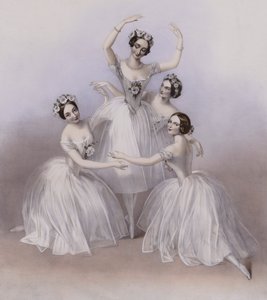 El célebre Pas De Quatre compuesto por Jules Perrot, como se bailó en el Teatro de Su Majestad de Alfred Edward (after) Chalon