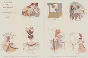Facsímiles de dibujos originales en acuarela, diseñados para satirizar la moda en tocados femeninos del año 1828 de Alfred Edward Chalon