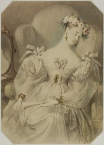 Mujer en vestido de noche dormida en sillón de Alfred Edward Chalon