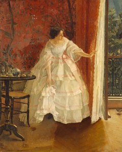 Dama en una Ventana alimentando Pájaros, c.1859 de Alfred Emile Stevens