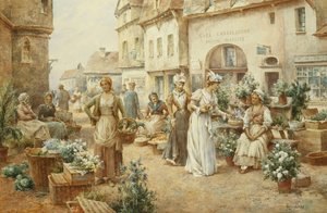 Un mercado de flores, Francia, 1900 de Alfred Glendening
