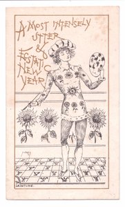 Tarjeta de Año Nuevo victoriana de un artista estético pintando, c.1881 de Alfred Gray
