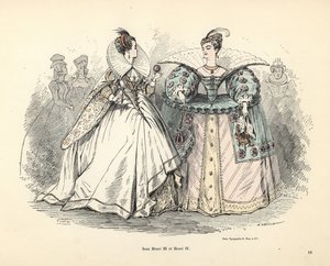 Caricatura de trajes de mujer en la época del rey Enrique III y IV