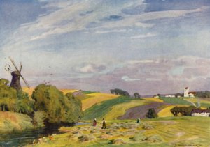 Dinamarca: un paisaje típico danés, sur de Jutlandia (litografia en color) de Alfred Heaton Cooper