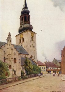 Dinamarca: Catedral de Aalborg, norte de Jutlandia (litografia en color) de Alfred Heaton Cooper