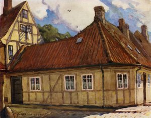 Dinamarca: Odense, el lugar de nacimiento de Hans Andersen (litografia en color) de Alfred Heaton Cooper