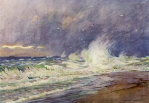 Dinamarca: The Skaw, Meeting of the North Sea and the Kattegat (litografia en color) de Alfred Heaton Cooper