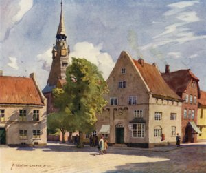 Dinamarca: Tonder, una ciudad medieval en el norte de Slesvig (litografia en color) de Alfred Heaton Cooper