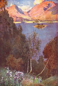Distrito de los Lagos: A Glimpse of Grasmere, evening sun (litografía en color) de Alfred Heaton Cooper