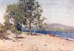 Distrito de los Lagos: Lago Bassenthwaite, una mañana ventosa (litografía en color) de Alfred Heaton Cooper