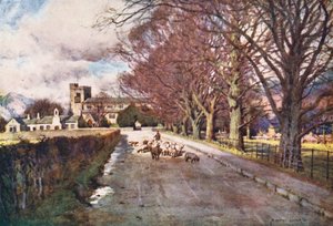 Distrito de los Lagos: Iglesia de Crosthwaite, Keswick (litografía en color) de Alfred Heaton Cooper