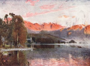 Distrito de los Lagos: Amanecer, Coniston (litografía en color)