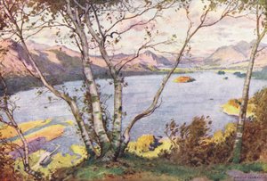 Distrito de los Lagos: Derwentwater y el lago Bassenthwaite, desde High Lodore (litografía en color)
