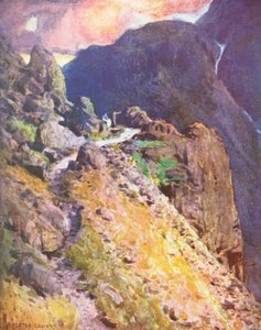 Distrito de los Lagos: Cerca de la cima de Styhead Pass, Wastdale (litografía en color) de Alfred Heaton Cooper