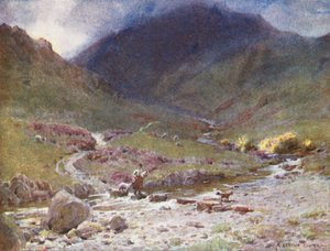 Distrito de los Lagos: Stepping-stones, Far Easedale, Grasmere (litografía en color) de Alfred Heaton Cooper