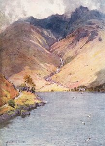 Distrito de los Lagos: Wastwater y Scawfell (litografía en color) de Alfred Heaton Cooper