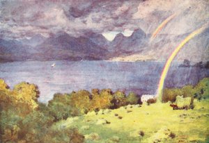 Distrito de los Lagos: Picos de Windermere y Langdale, desde Lowwood (litografía en color) de Alfred Heaton Cooper