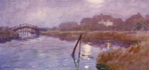 Walberswick, Suffolk, Luna y luz de lámpara