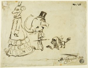 Caricatura de hombre, mujer y perro de Alfred Henry Forrester