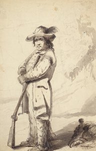 A Rocky Mountain Trapper, Bill Burrow, c.1837 (lápiz, pluma y tinta y aguada sobre papel) de Alfred Jacob Miller