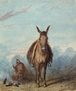 Un trampero en su campamento solitario, c.1837 (acuarela sobre papel) de Alfred Jacob Miller