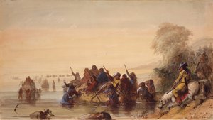 Bull Boating en el río Platte, c.1837 (acuarela sobre papel) de Alfred Jacob Miller