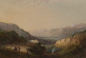 Vista lejana del lago (Montaña de los Vientos) de Alfred Jacob Miller