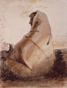 Indio de luto sobre una tumba, marcado por un cráneo de búfalo, c.1837 (lápiz, pluma y tinta y aguada sobre papel)