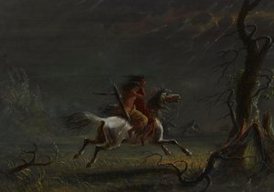 Indios en una tormenta: escena nocturna de Alfred Jacob Miller