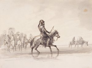 Jim Bridger, en una armadura inglesa, c.1837 (pluma y tinta y aguada sobre papel) de Alfred Jacob Miller