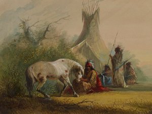 Indio shoshone y su caballo mascota de Alfred Jacob Miller