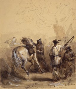 Sir W.D.S., Antoine and Auguste or Preparing for a Buffalo Hunt, c.1837 (pluma y tinta, aguada y gouache sobre papel) de Alfred Jacob Miller