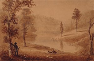 El lago de los cisnes, c.1837 (acuarela sobre papel) de Alfred Jacob Miller