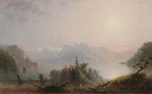 El lago expande su solitario seno al cielo, c.1850 de Alfred Jacob Miller
