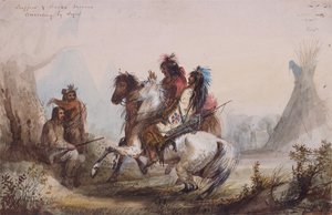 Tramperos e indios serpiente conversando por señas, c.1837 de Alfred Jacob Miller