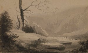 Vista de un arroyo y montañas de Alfred Jacob Miller