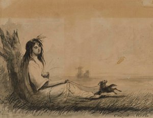 Mujeres reclinadas con perro con correa (de Laurence Sterne, "Viaje sentimental", 1768) de Alfred Jacob Miller