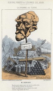 La Patata: caricatura sobre Dorian - ilustración del 20/01/1871 en “Flores, Frutas y Verduras del Día” de Alfred Le Petit