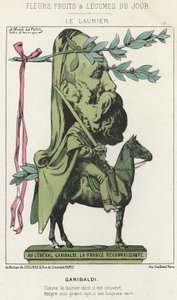El Laurel: caricatura sobre Garibaldi - ilustración de 15/02/1871 en “Flores, Frutas y Verduras del Día” de Alfred Le Petit