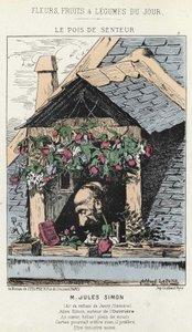 Le Peas de Fragreur: caricatura sobre Jules Simon (1814 - 1896) - ilustración del 12/01/187 en “Flores, Frutas y Verduras del Día”
