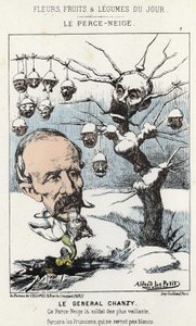 Le Perce-Neige: caricatura sobre el General Antoine Alfred Eugène Chanzy (1823-1883) - ill. del 15/01/1871 en "Flores, Frutas y Verduras del Día"