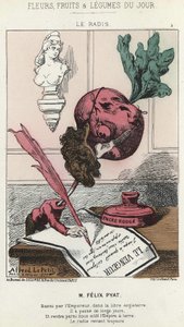 Le Radis: caricatura sobre Félix Pyat (1810 - 1889) - ilustración del 02/02/187 en “Flores, Frutas y Verduras del Día” de Alfred Le Petit
