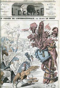 El juicio internacional por el Consejo General de Londres tras el arresto de miembros de la Asociación Internacional de Trabajadores. Portada en "L